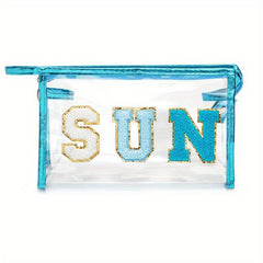 Preppy Transparent Patch SUN Varsity Letter Cosmetic Toiletry Bag