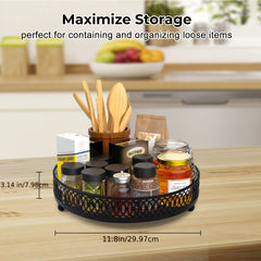 Lazy Susan Organizer Kitchen Rotating Spice Rack Double Handles