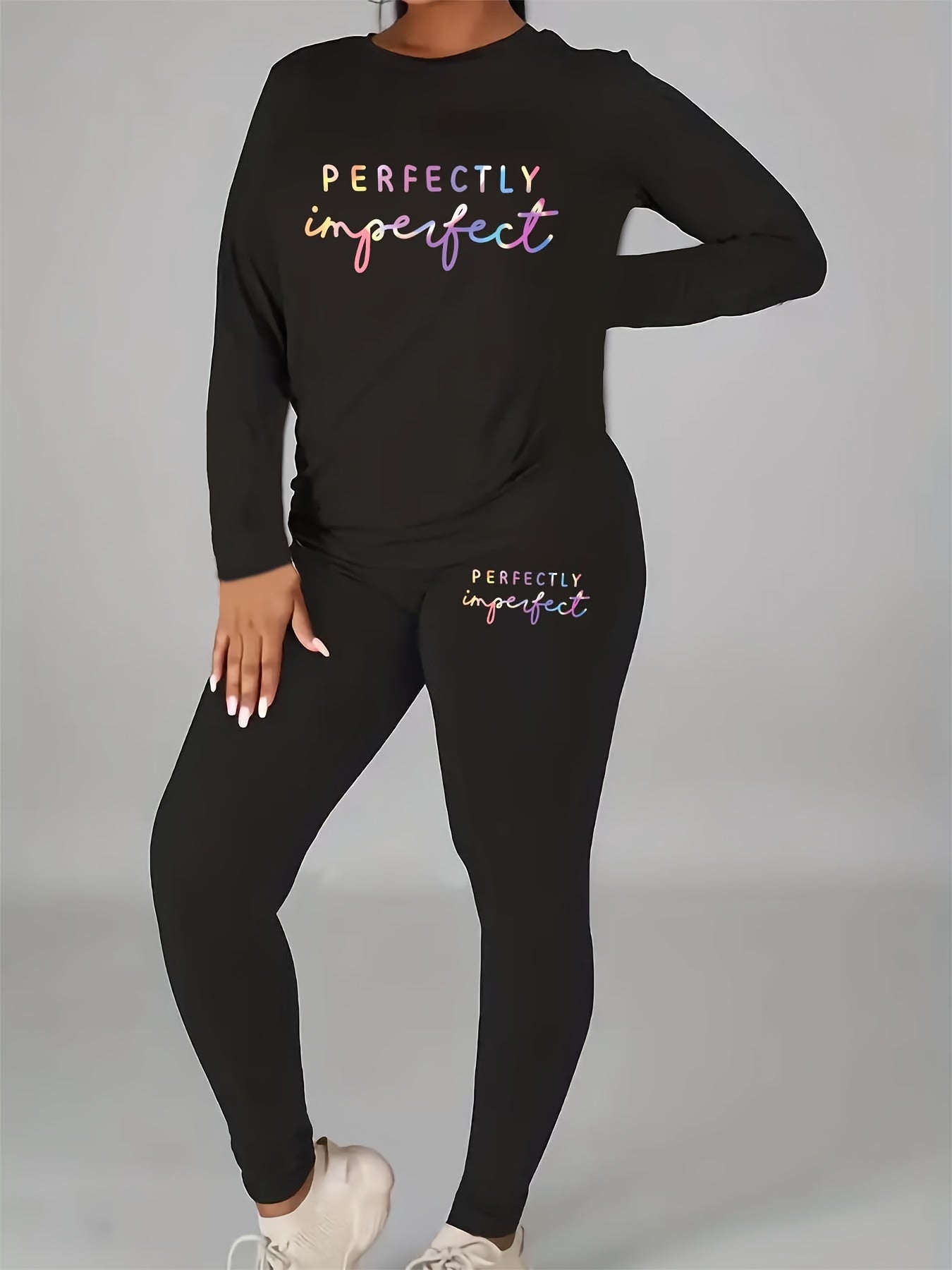 Women's Plus Letter Print Top & Leggings 2 Piece Set