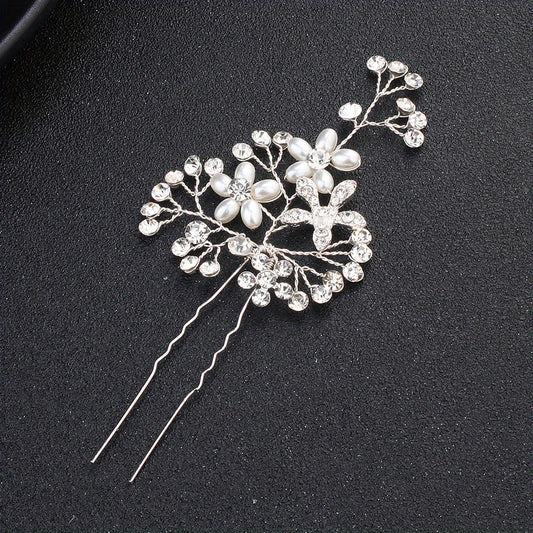 Faux Pearl Rhinestone Hairpin Alloy Hair Ornament Headgear