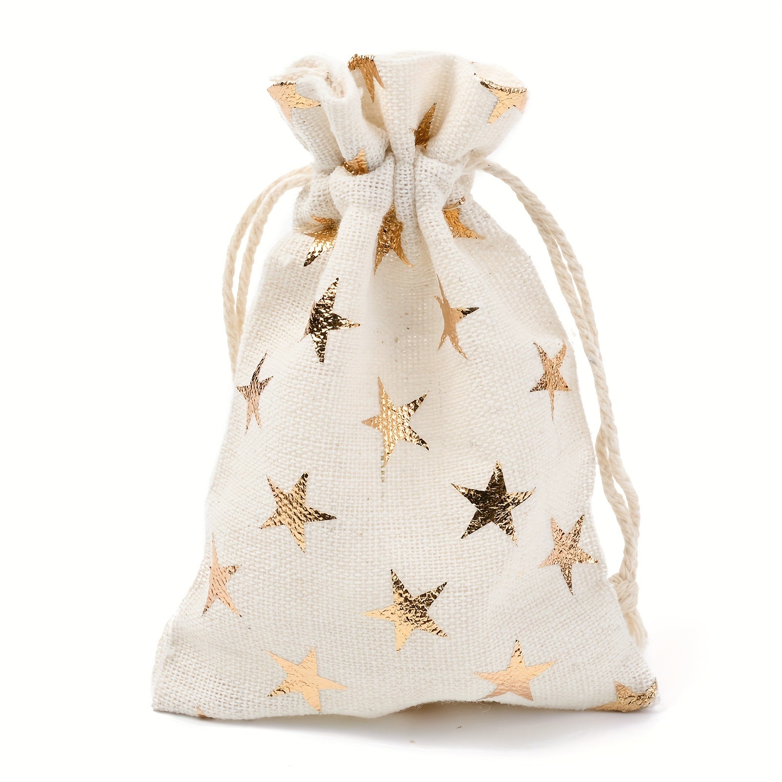 5pcs Christmas Theme Cotton Fabric Bag Drawstring Bags Star Pattern 14x10cm