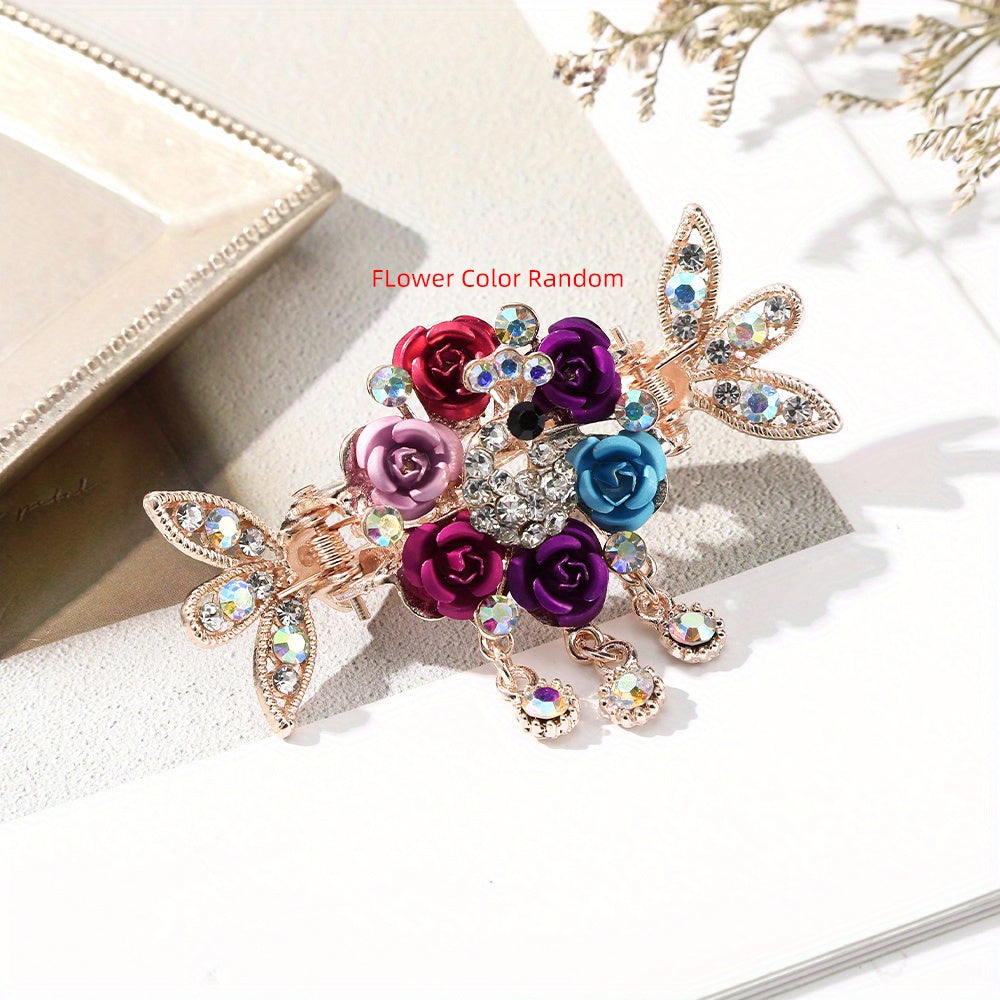 Rose Rhinestone Tassel Hair Clip Mixed Colors Girls Hairpins Clamps Crab