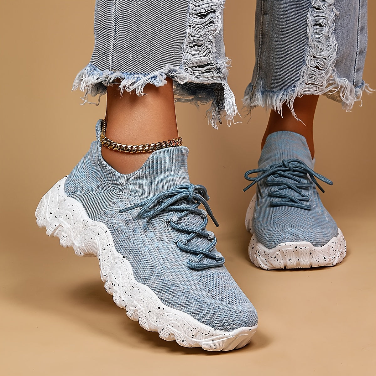 Thick Sole Shock Absorption Women Shoes Breathable Elastic Sock Shoes