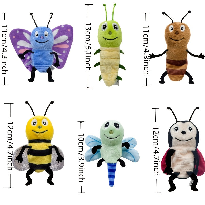 6 Styles Insect Plush Finger Puppets Soft Mini Hand Puppets with Antennae & Eyes