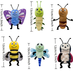 6 Styles Insect Plush Finger Puppets Soft Mini Hand Puppets with Antennae & Eyes