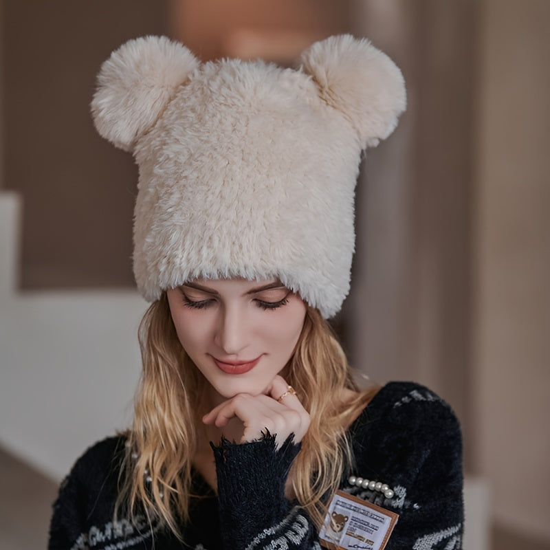 Bear Knitted Hat Women's Warm Hat Woolen Hat Embroidery Hip hop Cap