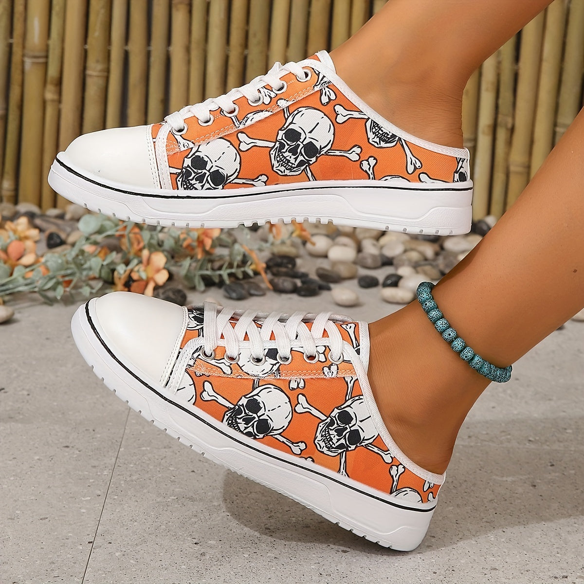 Skull Pattern Canvas Shoes Halloween Slip On Sneakers