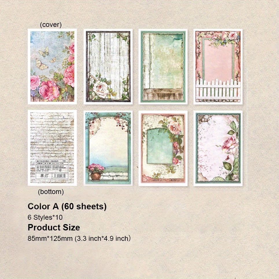Vintage Flower & Butterfly Scrapbooking Paper, 60 Sheets