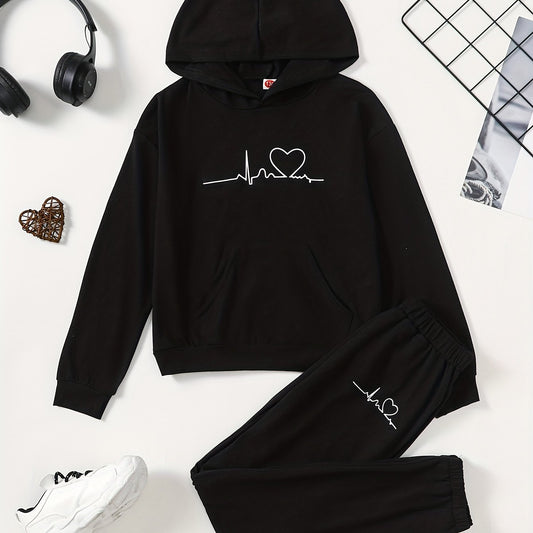 Girl's Heart Hoodie & Sweatpants Set Casual Outfits Kids Clothes