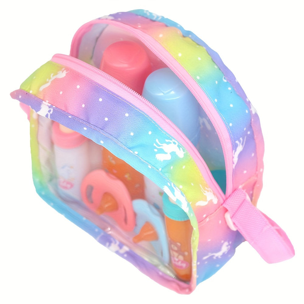 Unicorn Themed Doll Backpack for 12-15 Inch Dolls with Multiple Compartments