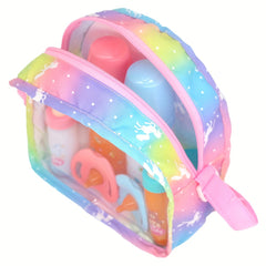 Unicorn Themed Doll Backpack for 12-15 Inch Dolls with Multiple Compartments
