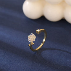 Camellia Flower Open Ring Adjustable Finger Jewelry