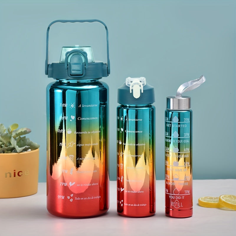3pcs Leakproof Water Bottle With Straw And Time Marker