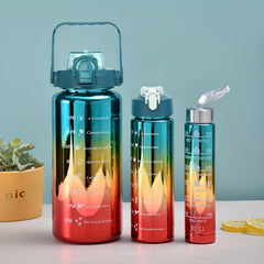 3pcs Leakproof Water Bottle With Straw And Time Marker