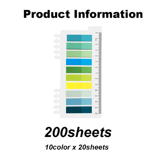200 Sheets Sticky Tabs with Ruler 10 Colors Book Tabs
