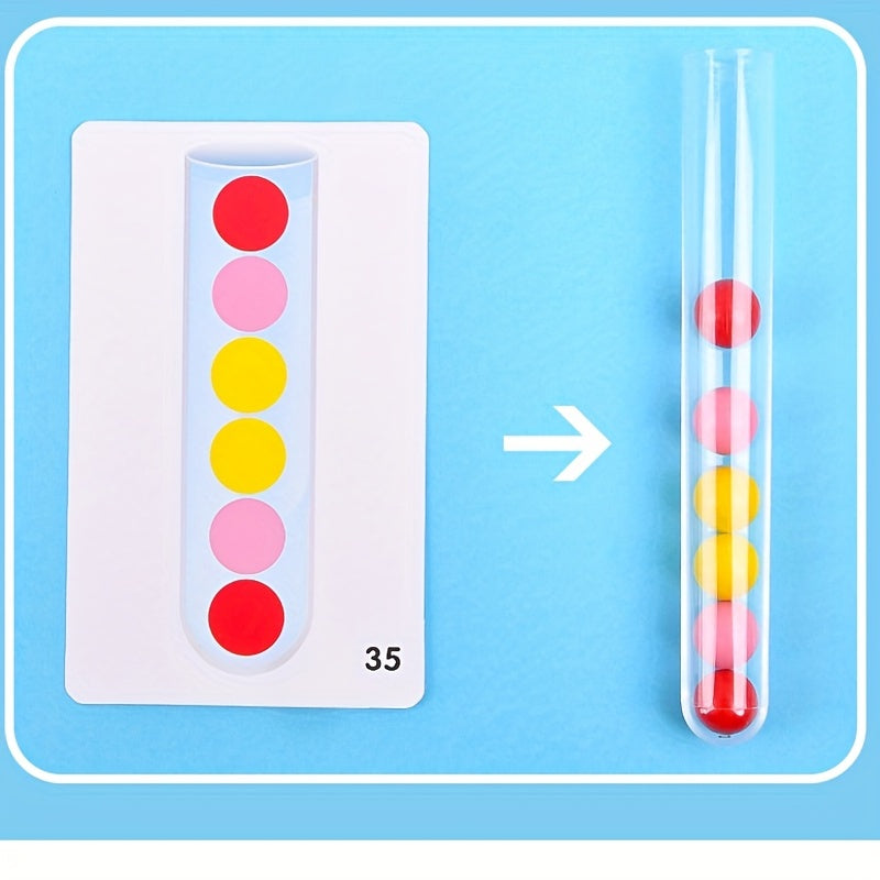 Wooden Beads Test Tube Toy Recognition Sorting Game for Kids