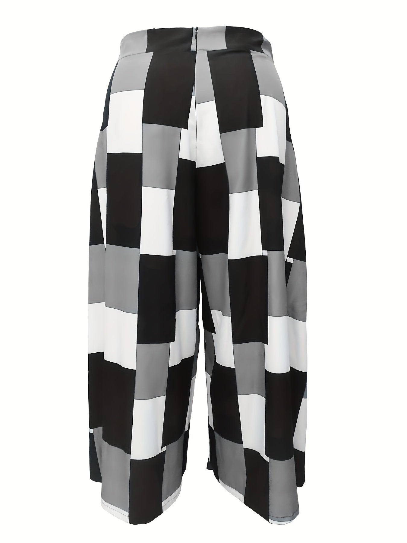  Women's Checkerboard Print Wide Leg Trousers
