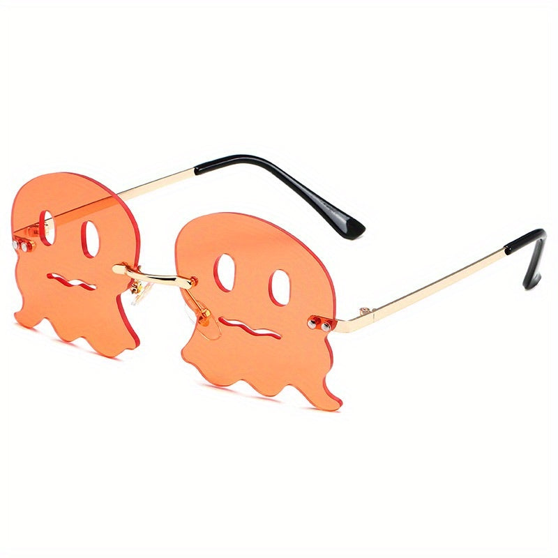 Spooky Ghost Sunglasses Y2K Party Club Decorative Sun Shades Rimless Glasses