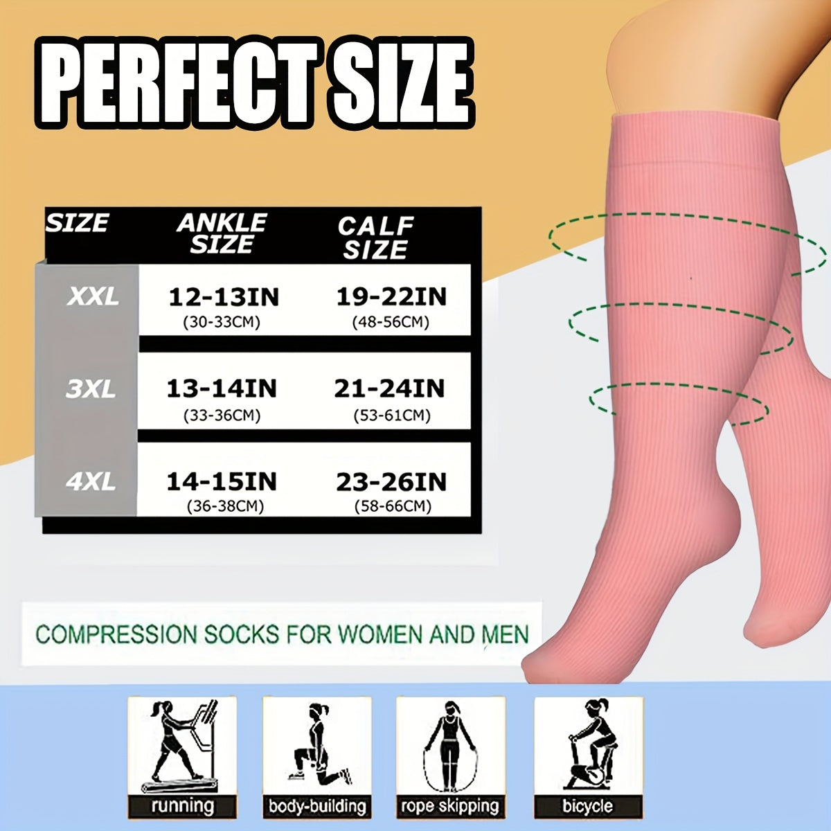 3 Pairs Plus Size Compression Socks 15-20 mmHg Wide Calf for Women & Men