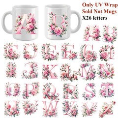 27pcs Pink Floral Alphabet UV Transfer Paper Waterproof Self Adhesive Decals