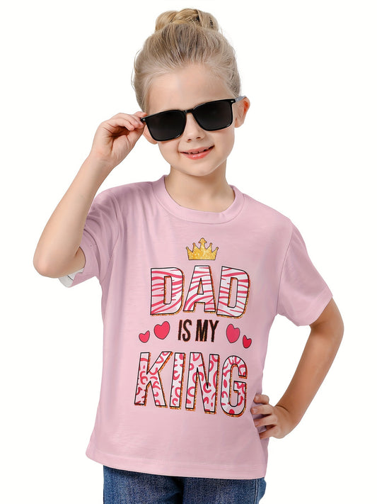 Girls boys 3D DAD IS MY KING Short Sleeve T shirt - Summer Clothes