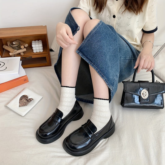 Women's Platform Loafers Slip On Patent Leather Comfy Shoes