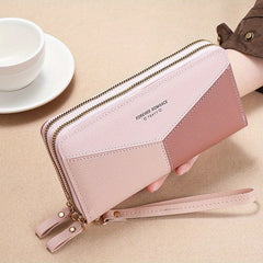 Large Colorblock Clutch Bag Zipper Coin Purse with Wristband