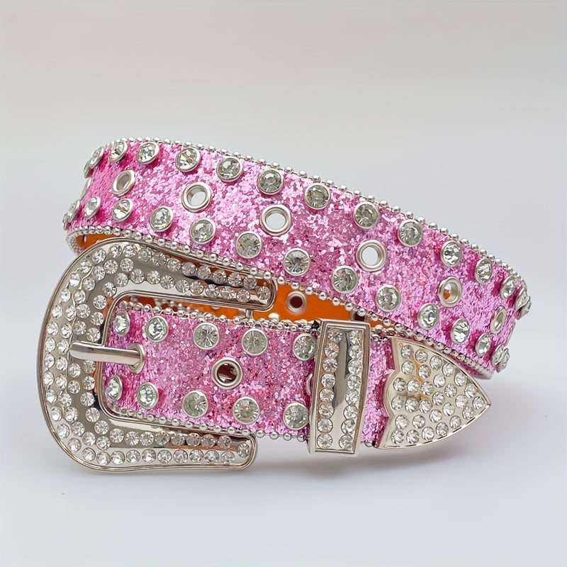 Rhinestone PU Leather Belt Y2K Glitter Hip Hop Gothic Jeans Pants Belt