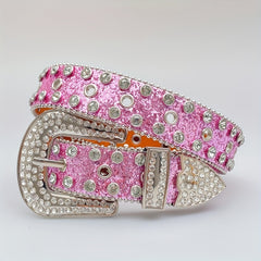 Rhinestone PU Leather Belt Y2K Glitter Hip Hop Gothic Jeans Pants Belt