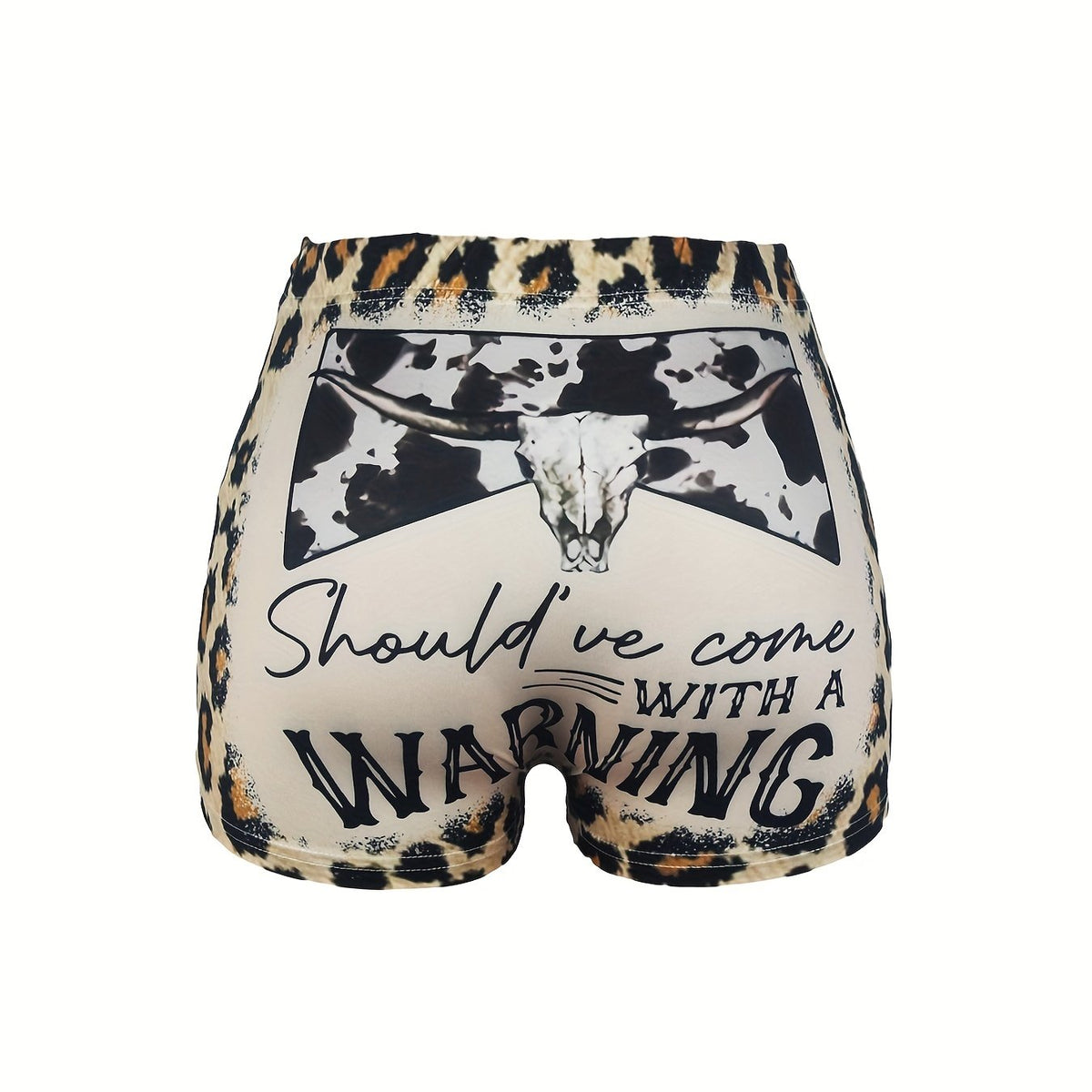 Cow Skull Print Skinny Shorts for Women