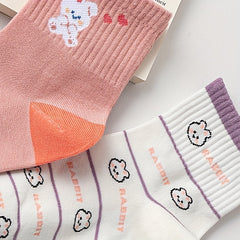 3 Pairs Cartoon Animal Print Socks Comfy Crew Short Women's Stockings Hosiery