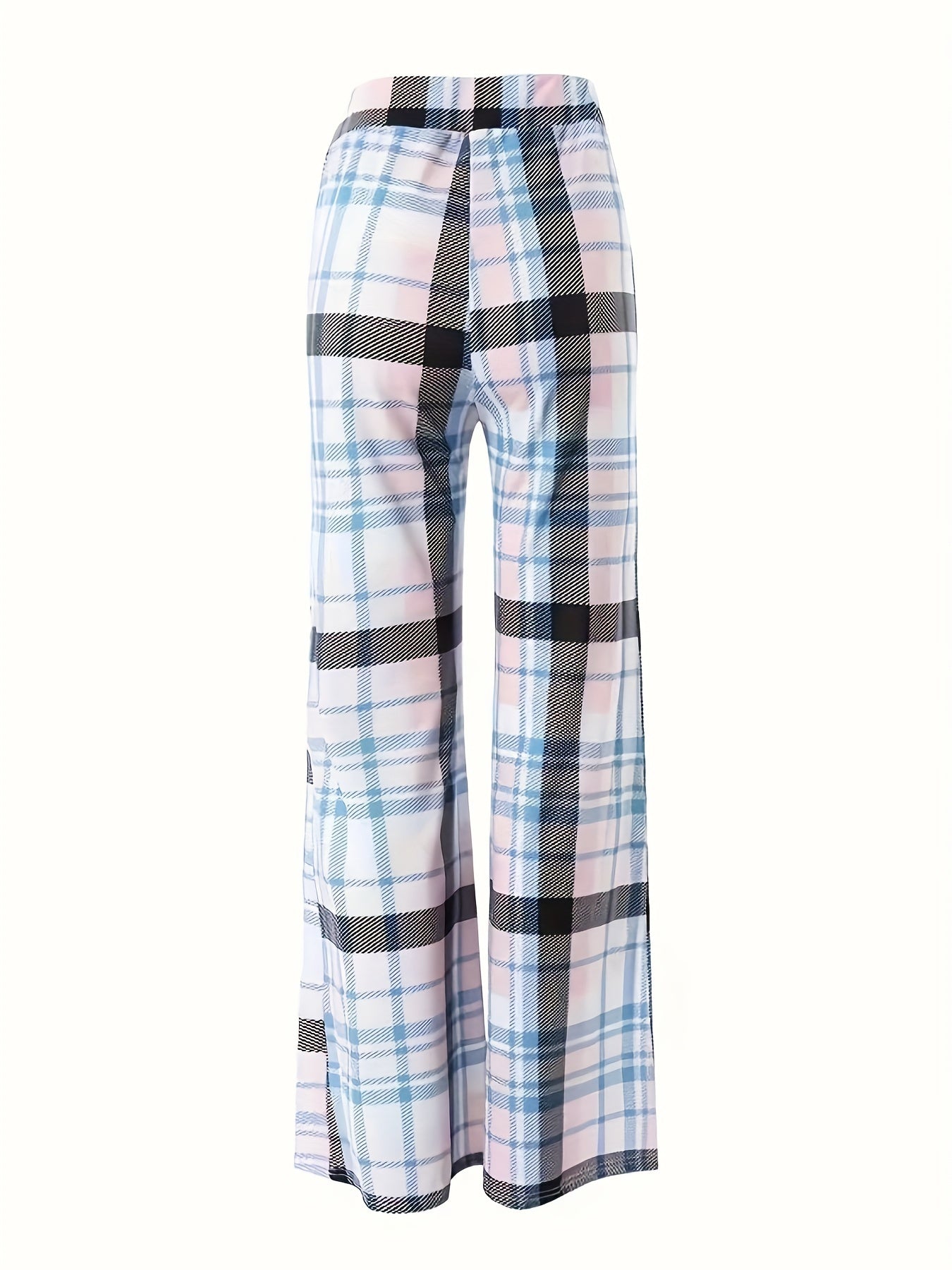 Women's Plus Plaid Print Drawstring Elastic High Rise Trousers