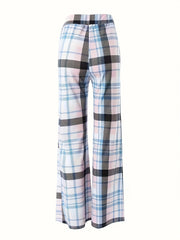 Women's Plus Plaid Print Drawstring Elastic High Rise Trousers