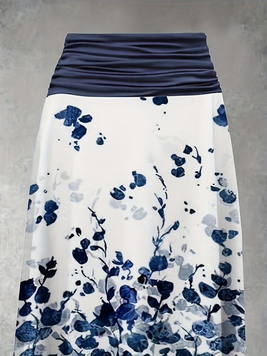  Ruched Floral High Rise Stretch Summer Skirt