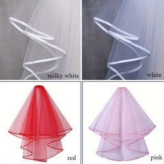 Bridal Veil Pearl Gloves Short Satin Edge Net Veil Wedding Bachelorette Party