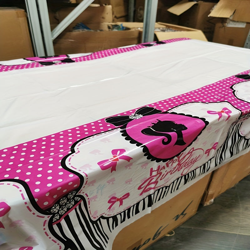 Pink Happy Birthday Tablecloth Princess Themed Party Supply Wedding Tea Party