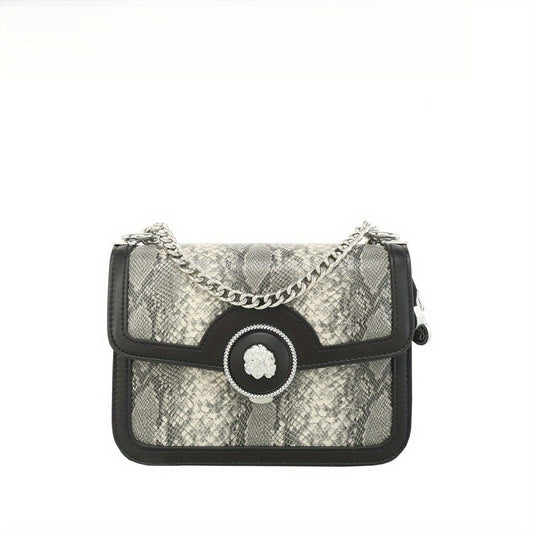 Snake Print Shoulder & Crossbody Bag - Leather with Detachable Chain
