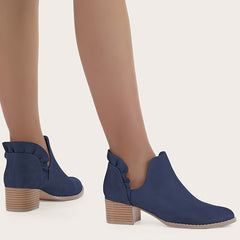 Women's Ruffle Cutout Ankle Boots, Chunky Stacked Heel Slip On
