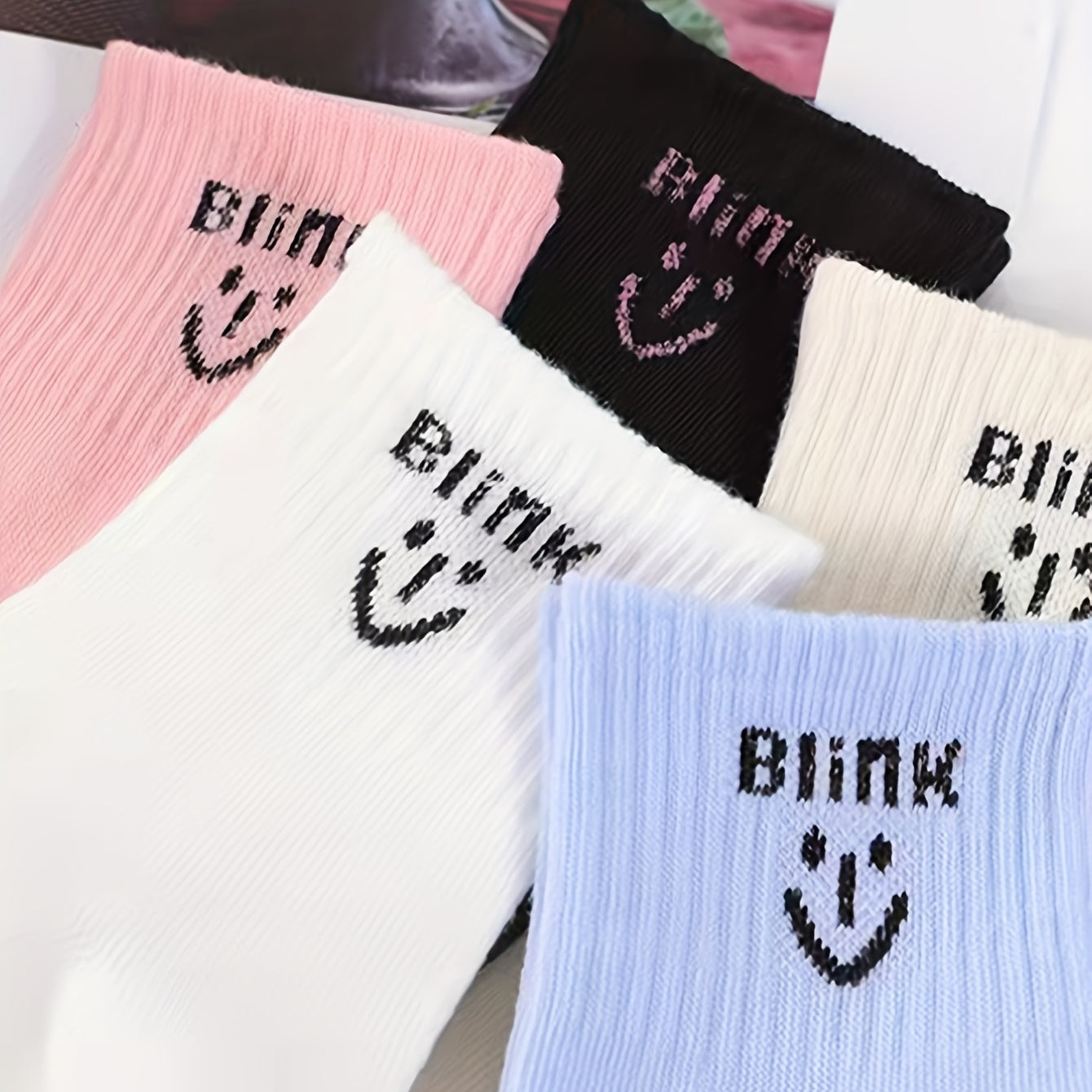 5 Pairs Letter & Smiling Print Socks Women's Stockings