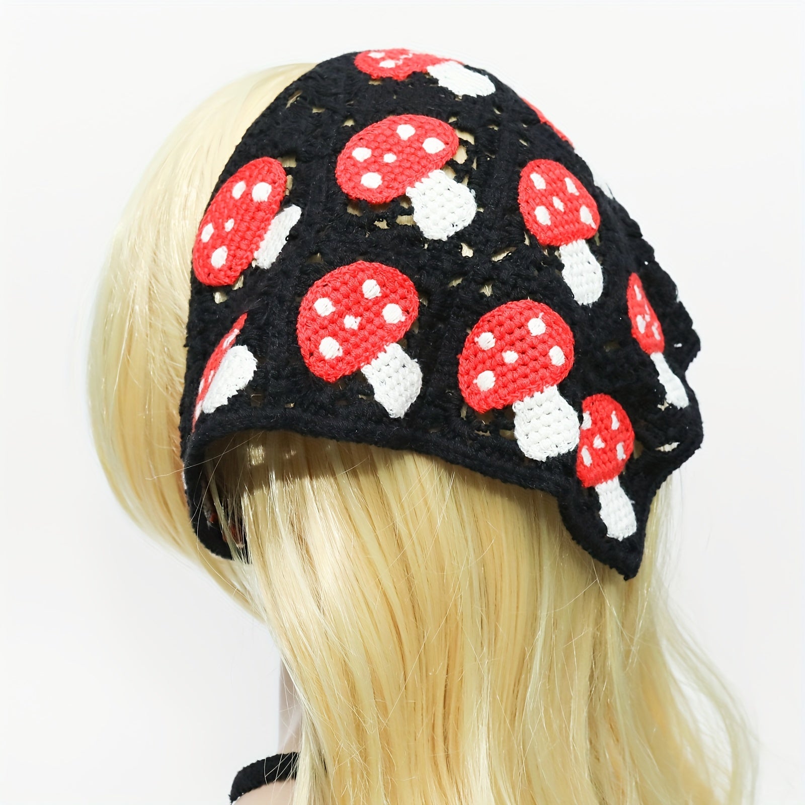 Mushroom Crochet Triangle Scarf Tie Rope Headband Hair Accessories