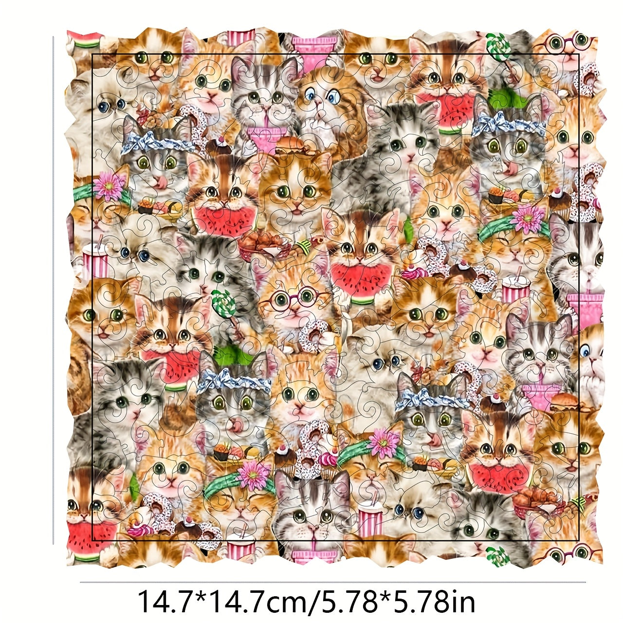 Watermelon Cat Wood Puzzle 5.78in DIY Artistic Jigsaw Birthday Halloween Gift