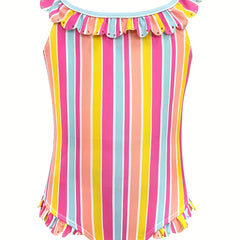 Toddler Rainbow Striped Ruffle One Piece Swimsuit