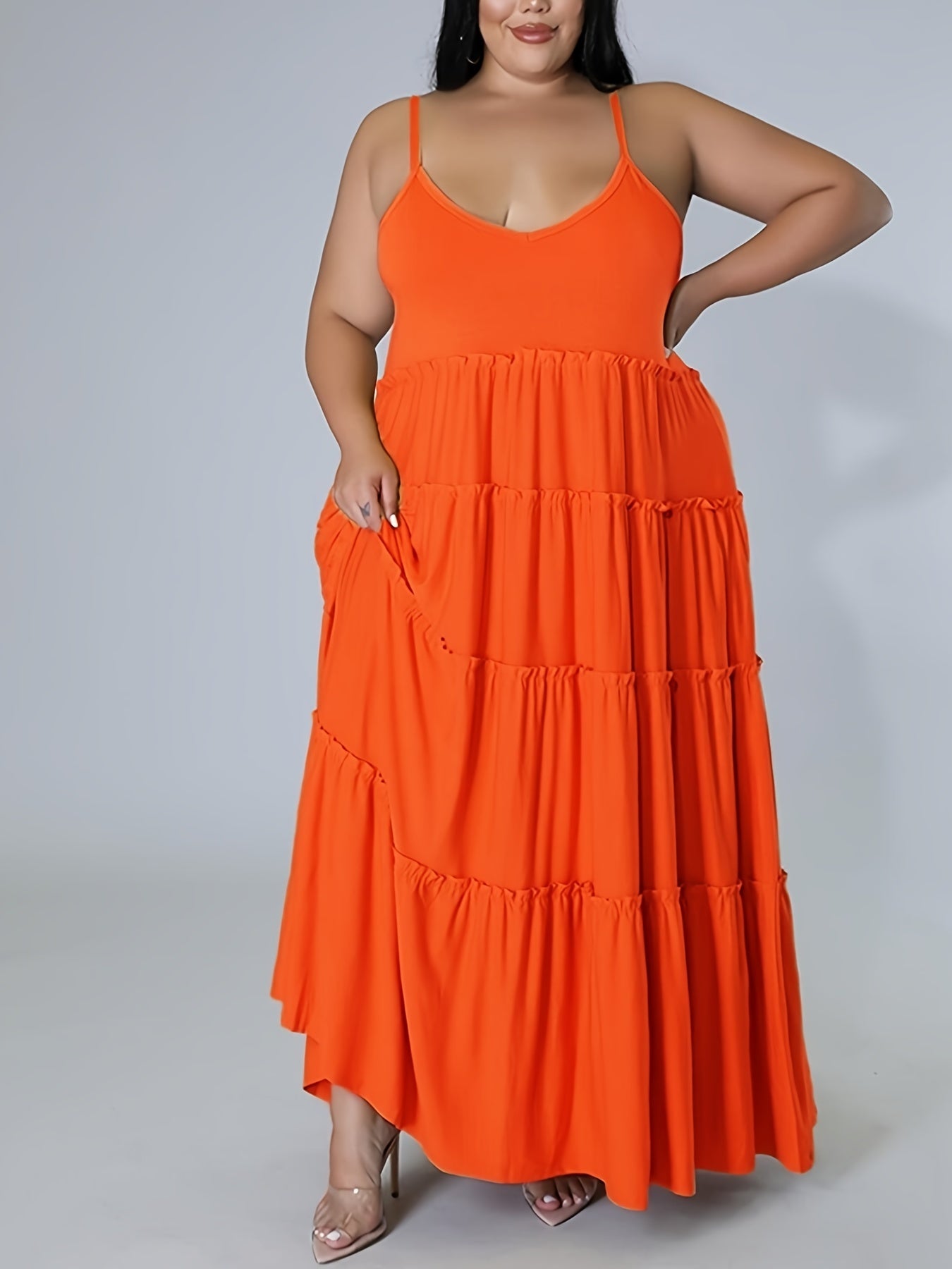  Solid Layered Loose Fit Cami Maxi Dress
