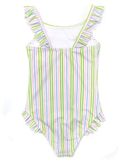 Toddler Rainbow Striped Ruffle One Piece Swimsuit