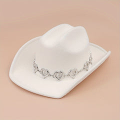 Silvery Oval Heart Stone Iron Chain Decor Cowboy Hat