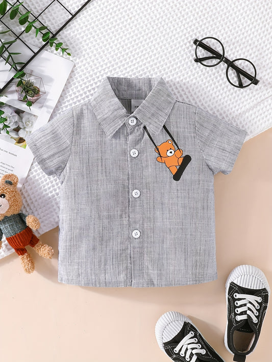 Bear Print Toddler Boys Shirt Short Sleeve Top