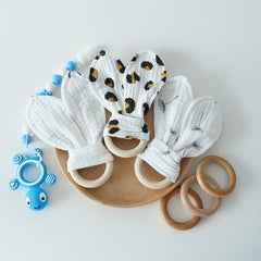 Baby Sleeping Soothing Towel Little Rabbit Gauze Wooden Teether