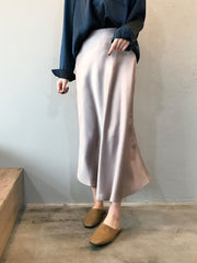 Vintage Satin Maxi Skirt High Waist Summer Casual Solid Retro Style