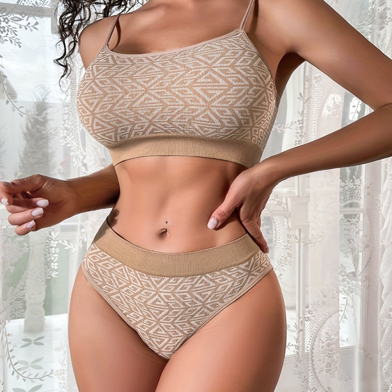 Geometric Pattern Bra & Panties Set