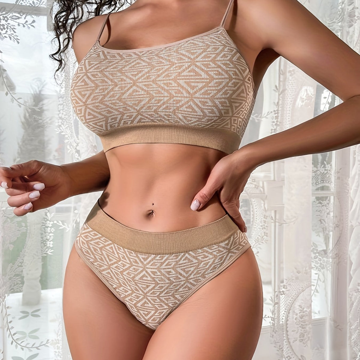 Geometric Pattern Bra & Panties Set